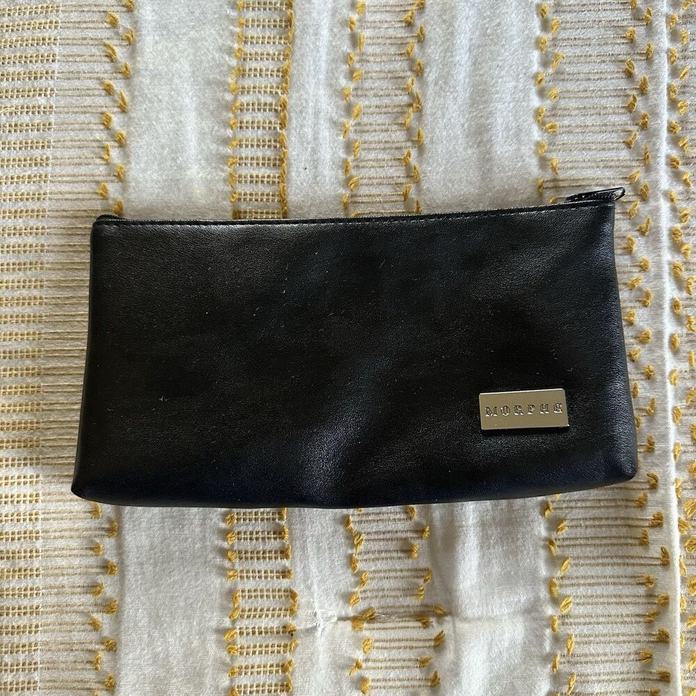 Morphe Black Zipper Makeup Brush Cosmetic Bag, 9x4.5 in